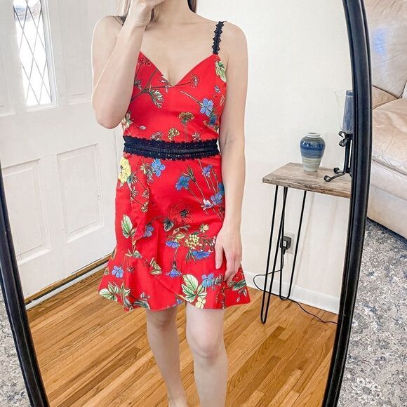 Alice + Olivia Kirby Floral Fit-N-Flare Mini Dress Red - Picture 9 of 9